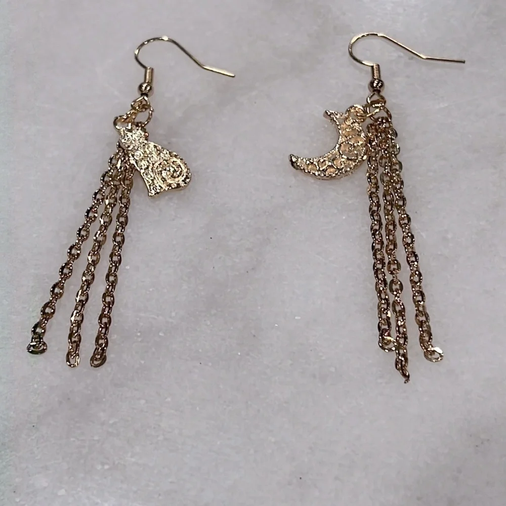 Celestial Cat and Moon Etched Earrings